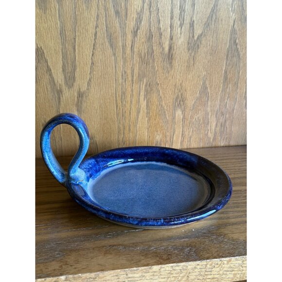 Handcrafted Smoky Mountain Pottery Blue Glazed Ceramic Candle Holder Signed Gift - Picture 1 of 16